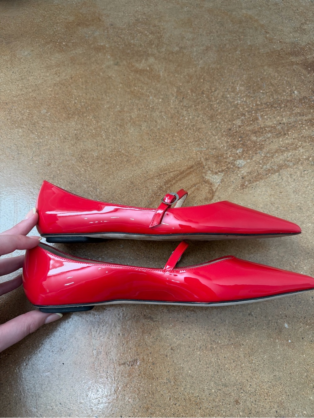 Stuart Weitzman Red Patent Pointed Mary Jane Flats - Picture 3 of 9